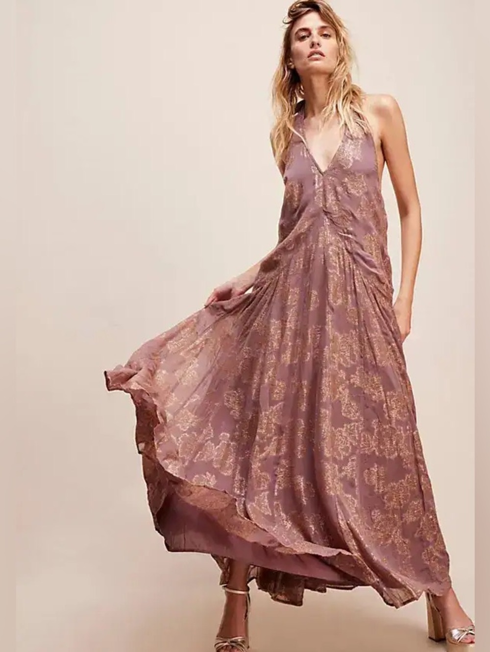 Free People Holding On Convertible Maxi Dress Mauve Gold NWT XL